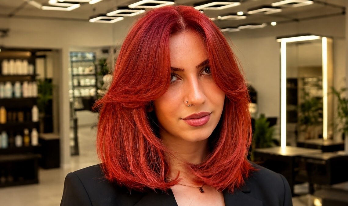Copper Curtain Bangs Styles