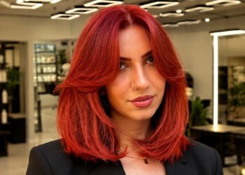 Copper Curtain Bangs Styles