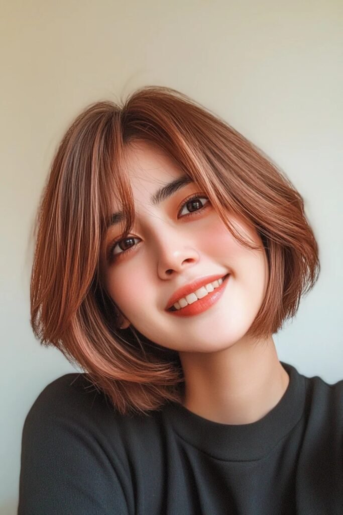 Copper Curtain Bangs on Short Hair
