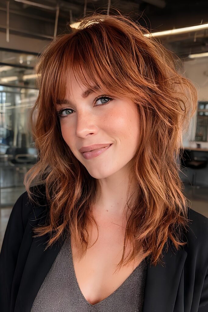 Copper Shag With Curtain Bangs
