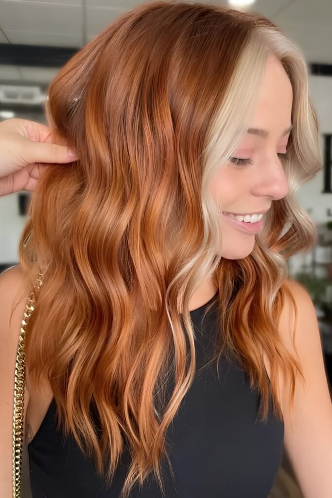 Copper With Blonde Curtain Bangs