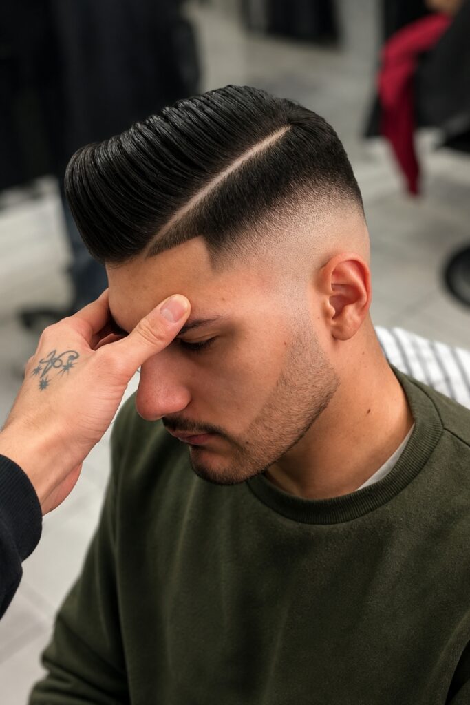 Fade with a hard part and line-up