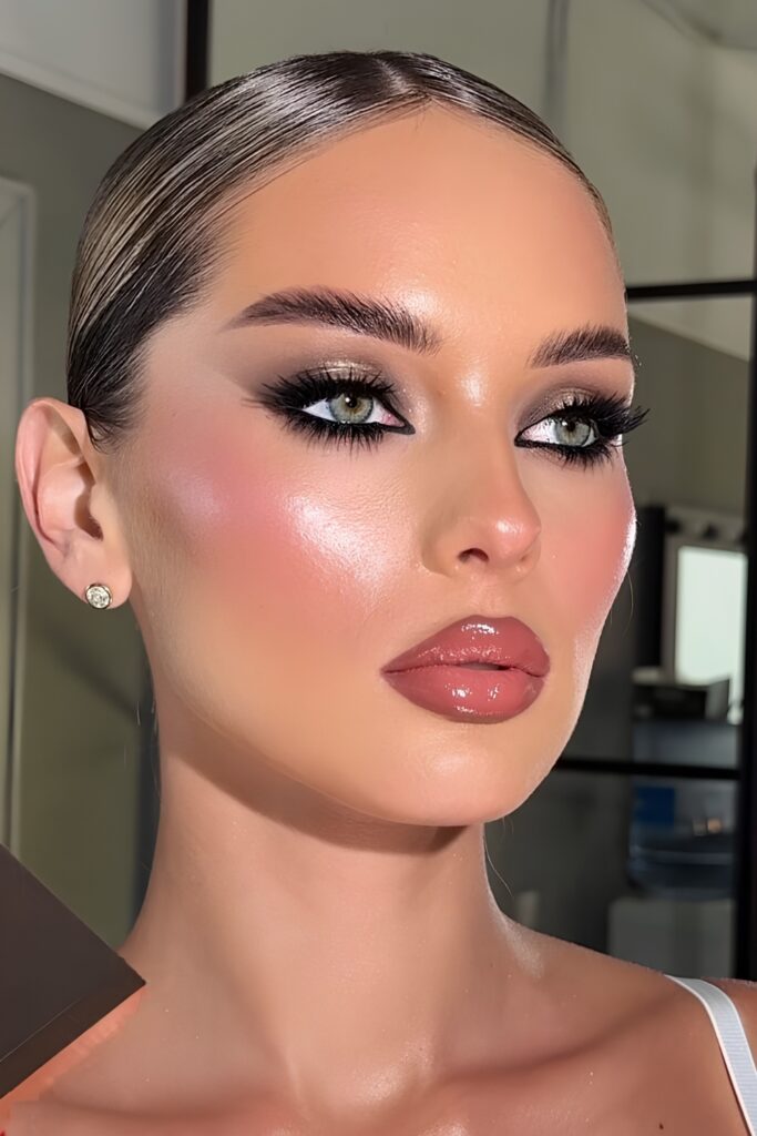 Glossy full glam makeup