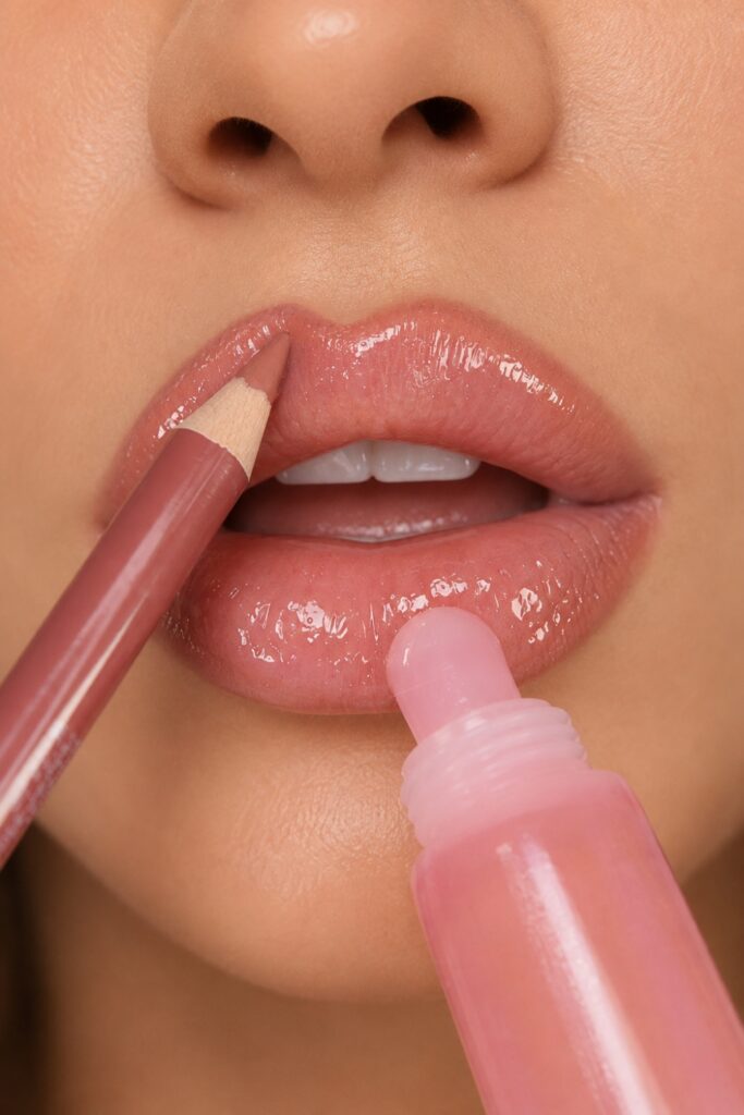 Glossy lip over liner
