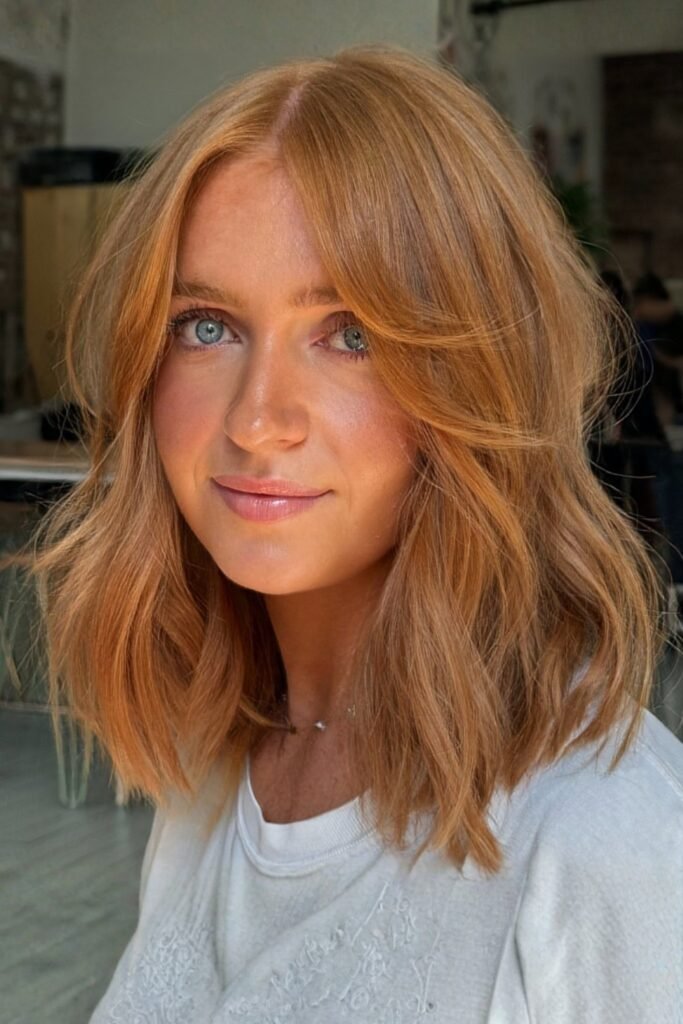 Golden Copper With Soft Curtain Bangs