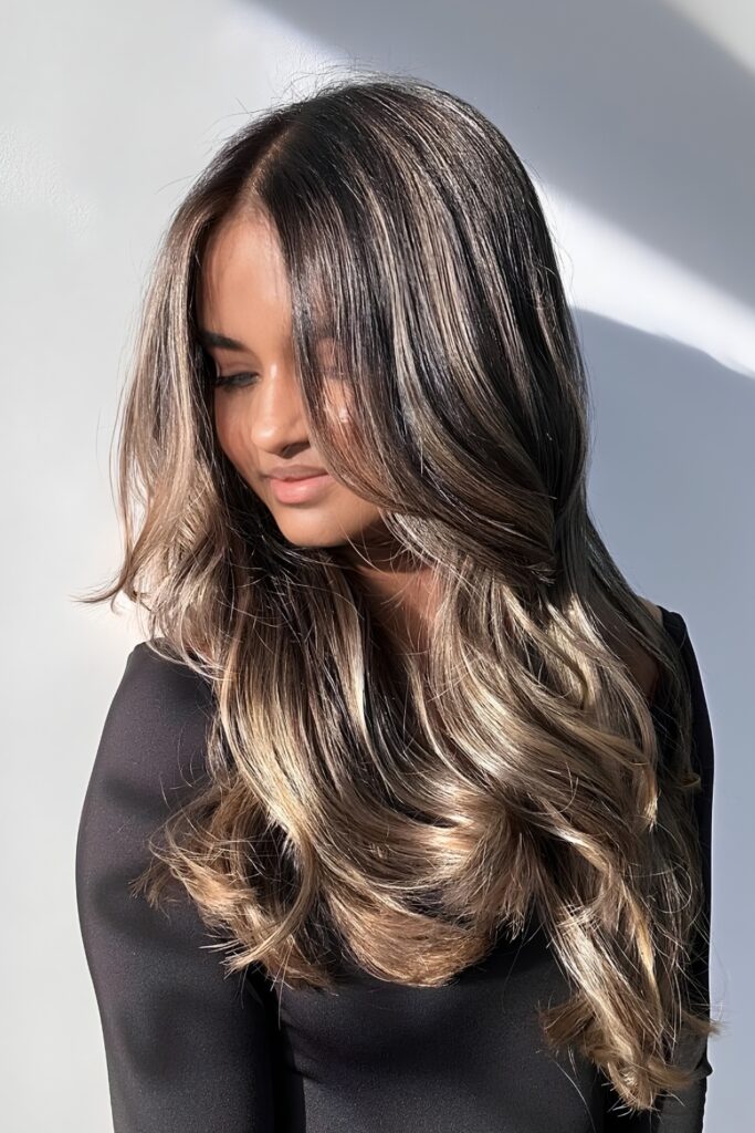 Highlights on layered long hair