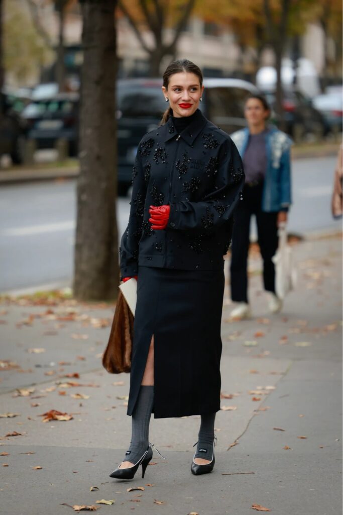 Leg warmers with a midi skirt