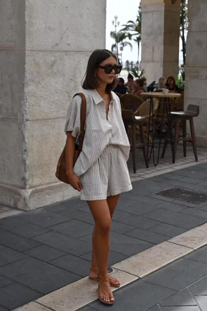 Linen Co-Ord Set With Flat Sandals
