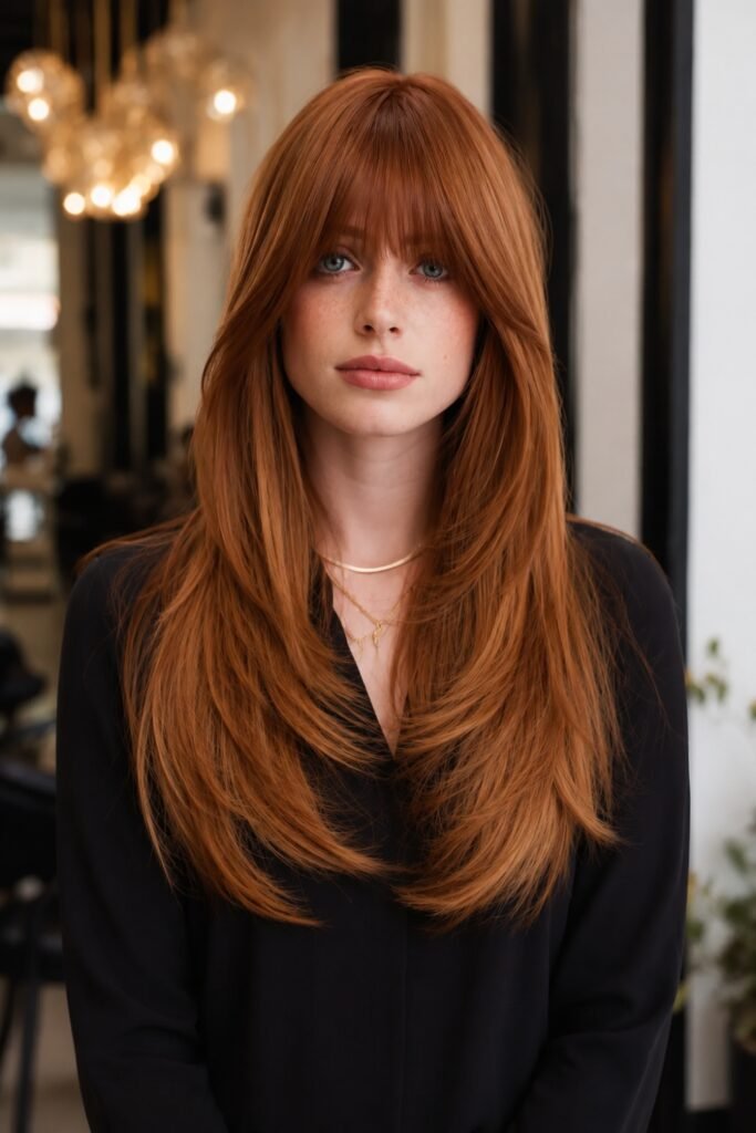 Long Copper With Curtain Bangs