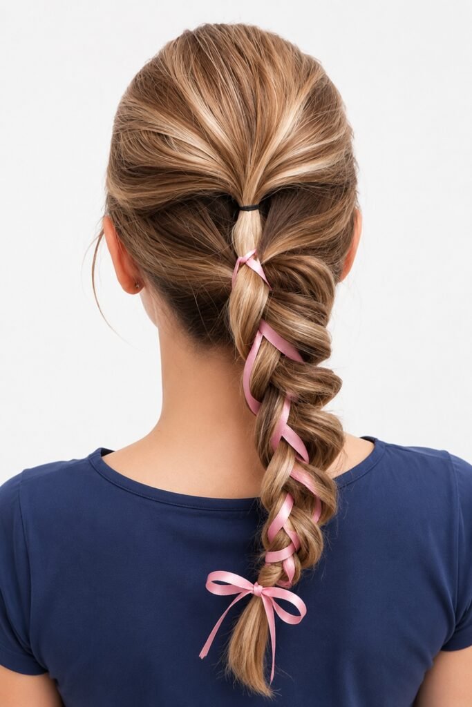 Long Single Braid With Ribbon