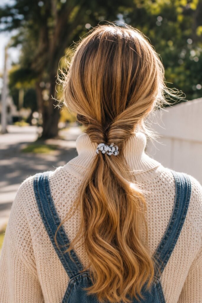 Low Loose Ponytail With a Coil Tie