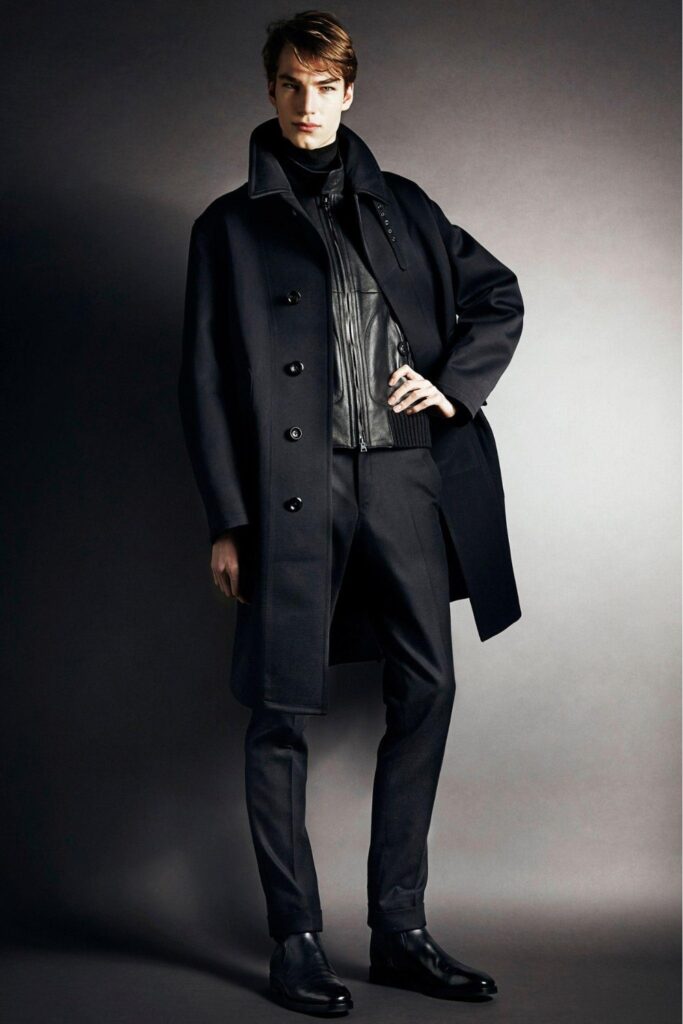 Monochrome black outfit with one sheen fabric