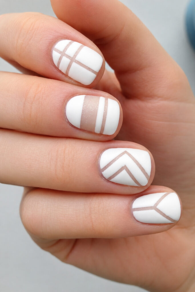 Negative space white nail design