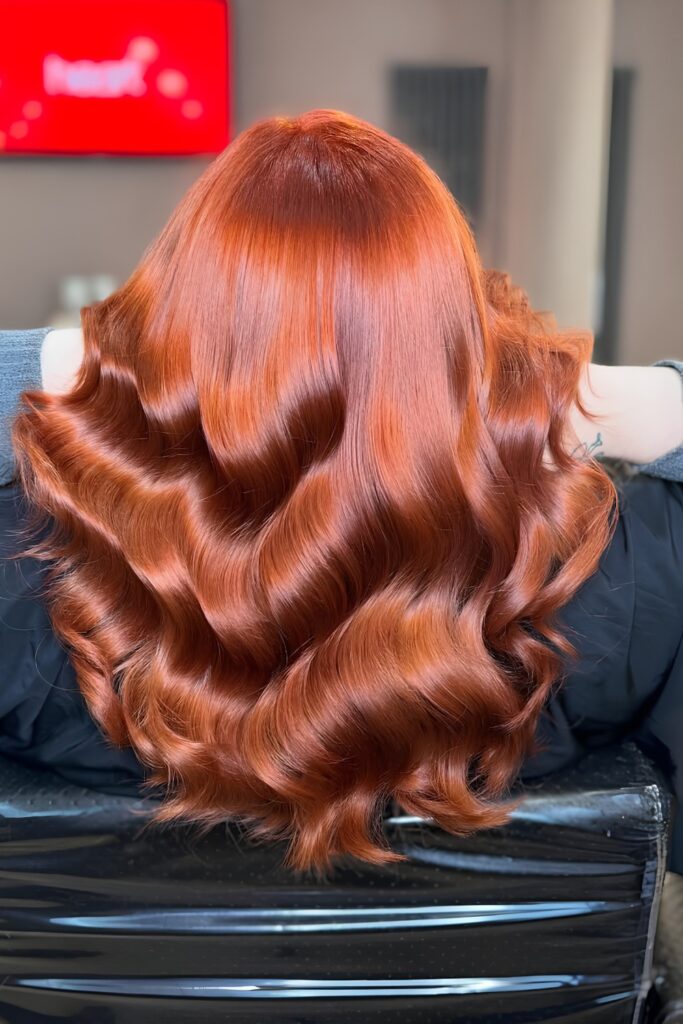 Wand waves on auburn hair