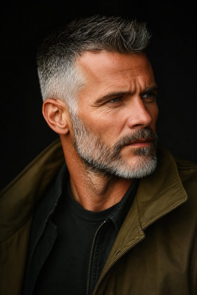 Short salt-and-pepper beard
