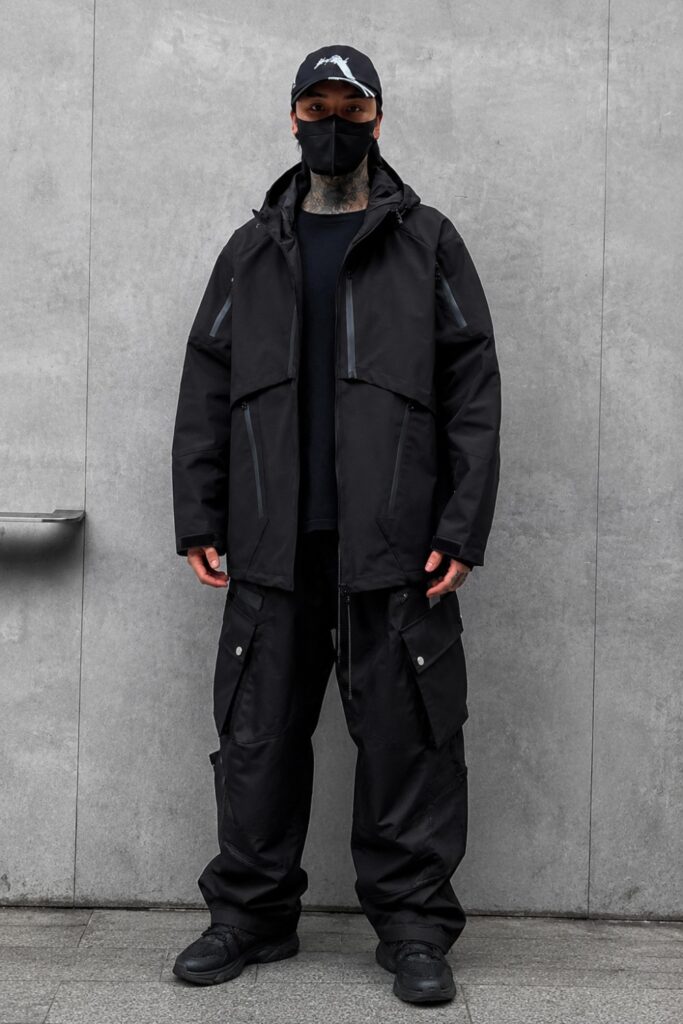 Shell jacket over tonal base layers