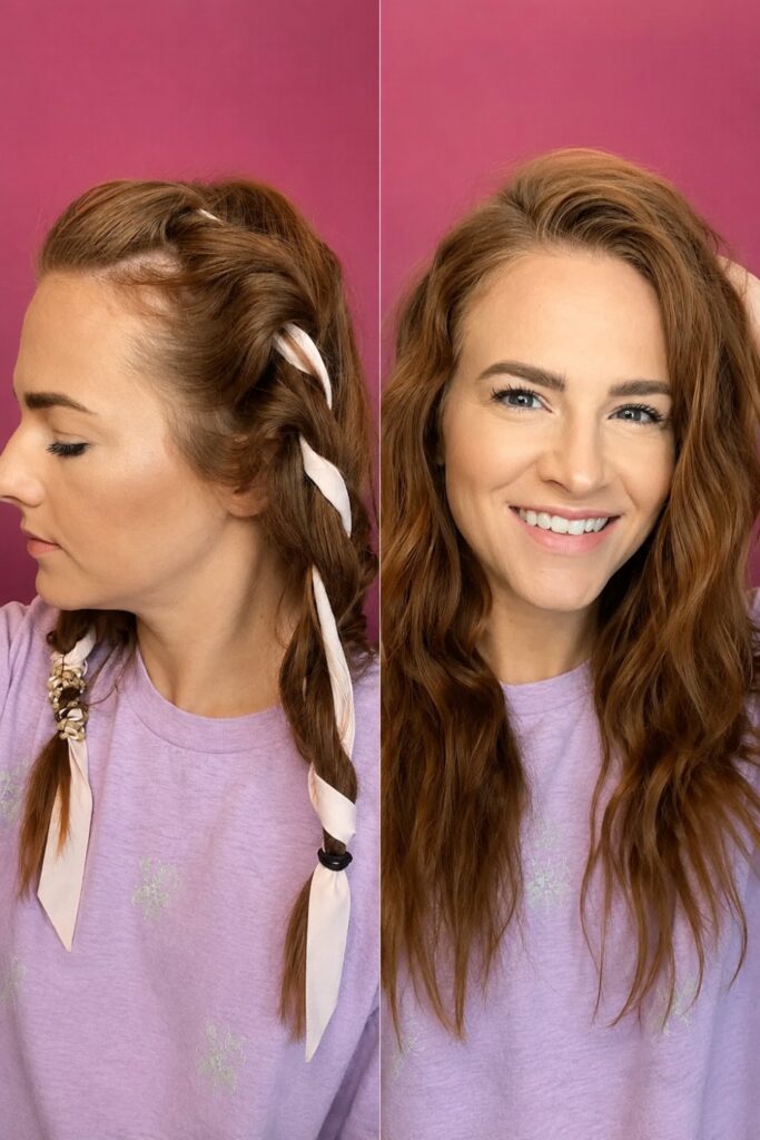 Sock or ribbon waves on auburn hair