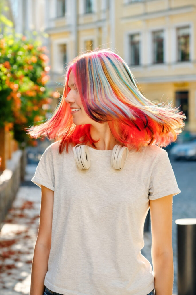 Hair with bright temporary colour