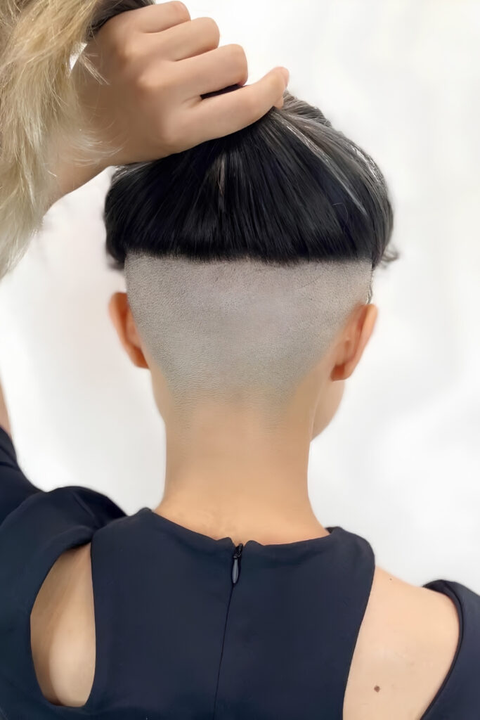 Hidden undercut beneath longer hair