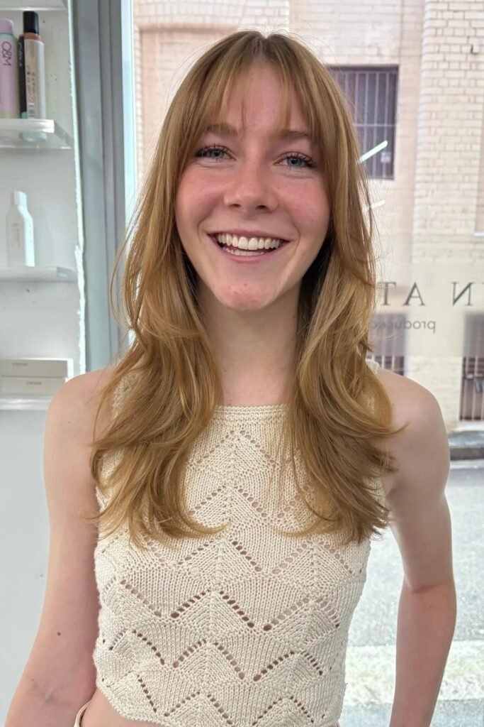 Wispy Copper Curtain Bangs