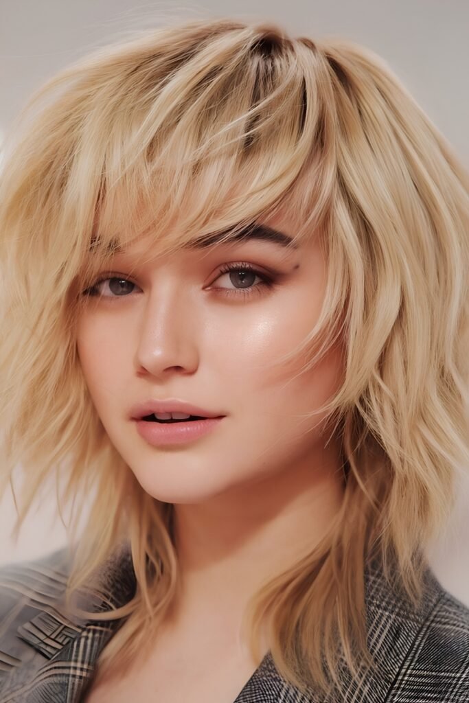 Wolf Cut With Side-Swept Fringe