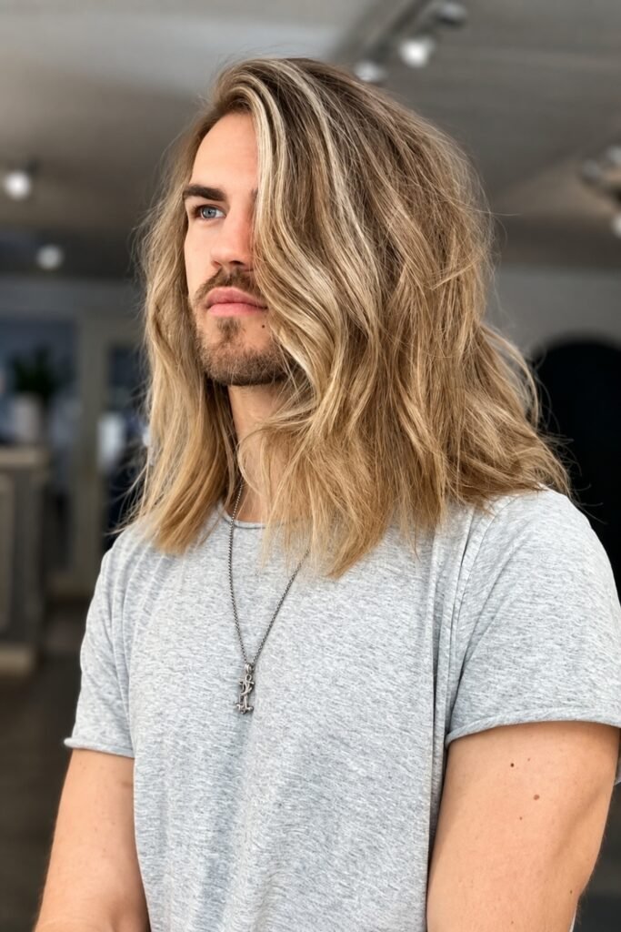 Balayage on long shaggy layers