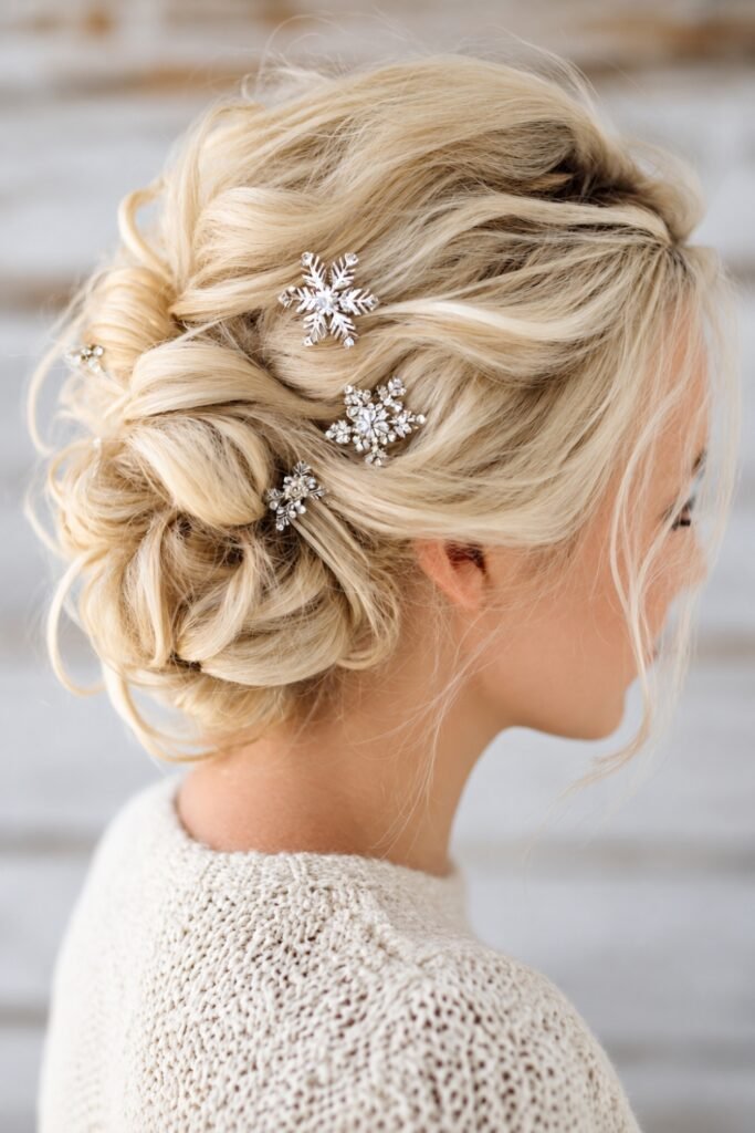 Bedhead Updo with Snowflake Pins