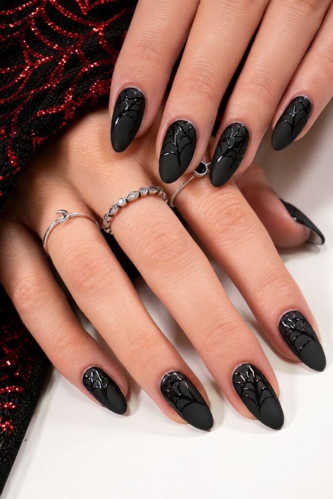 Black Stiletto Spiderweb Nails