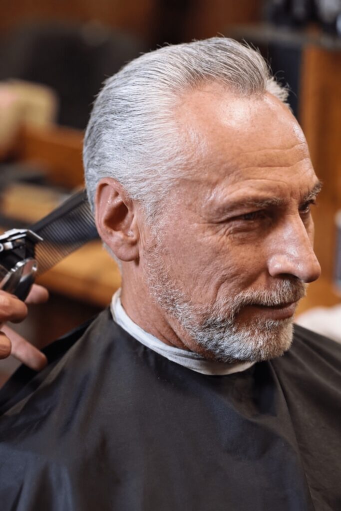Brushed-back scissor cut