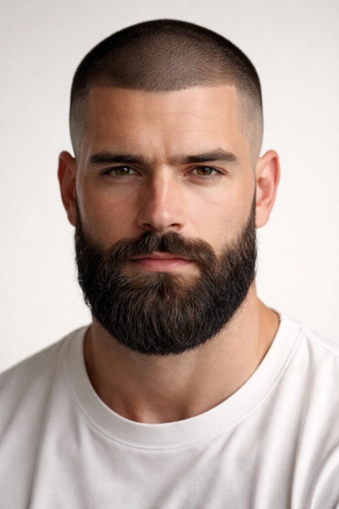 Buzz cut with a full beard
