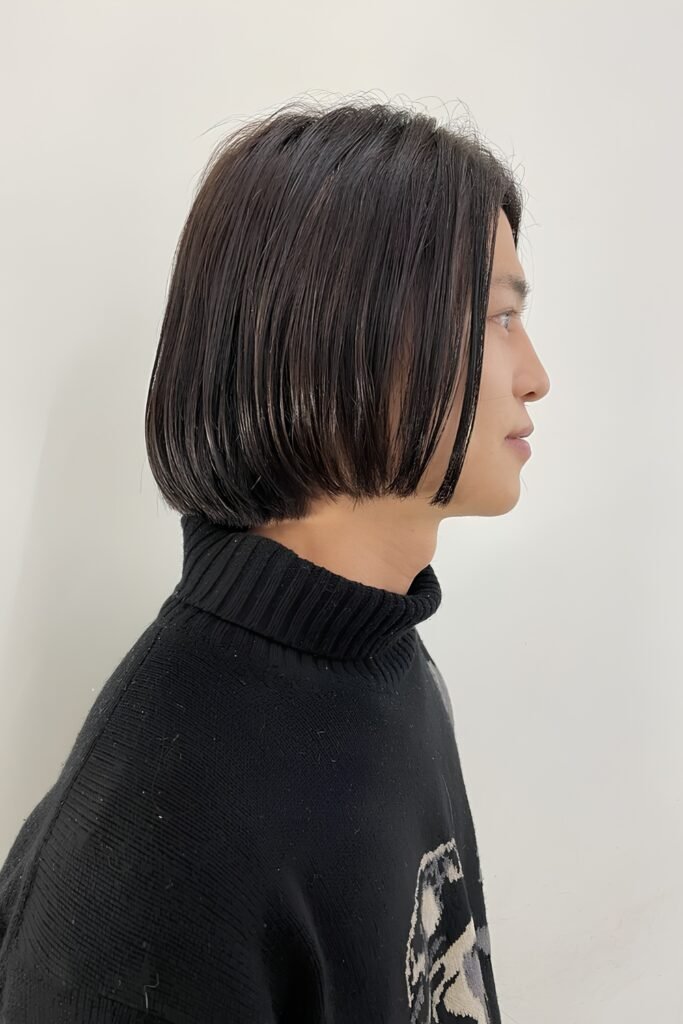 Classic jaw-length layered bob on a man