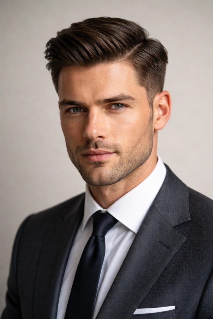 Man in a suit with a classic side part