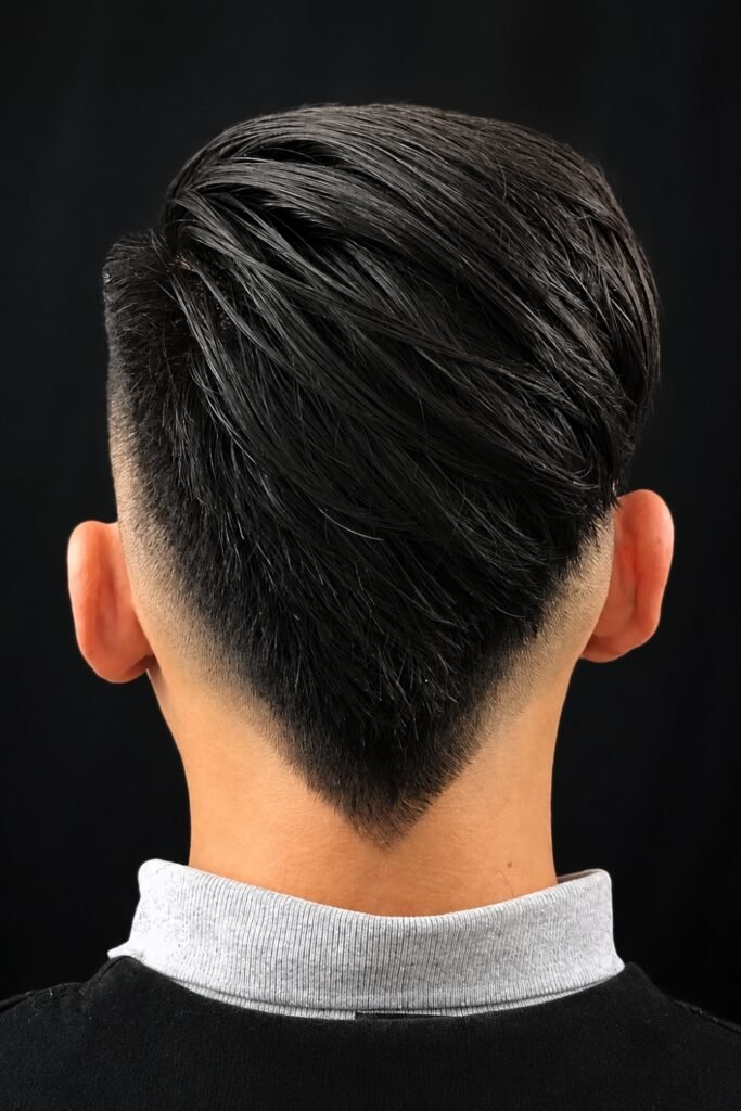 Back view of a classic V-shape haircut