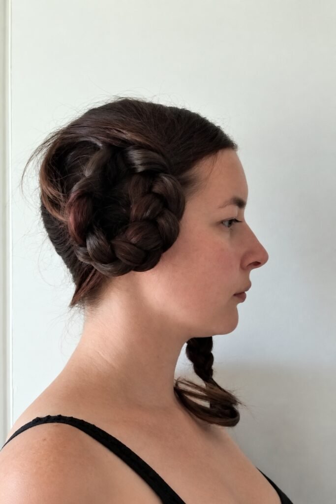 Side view of coiled side braids