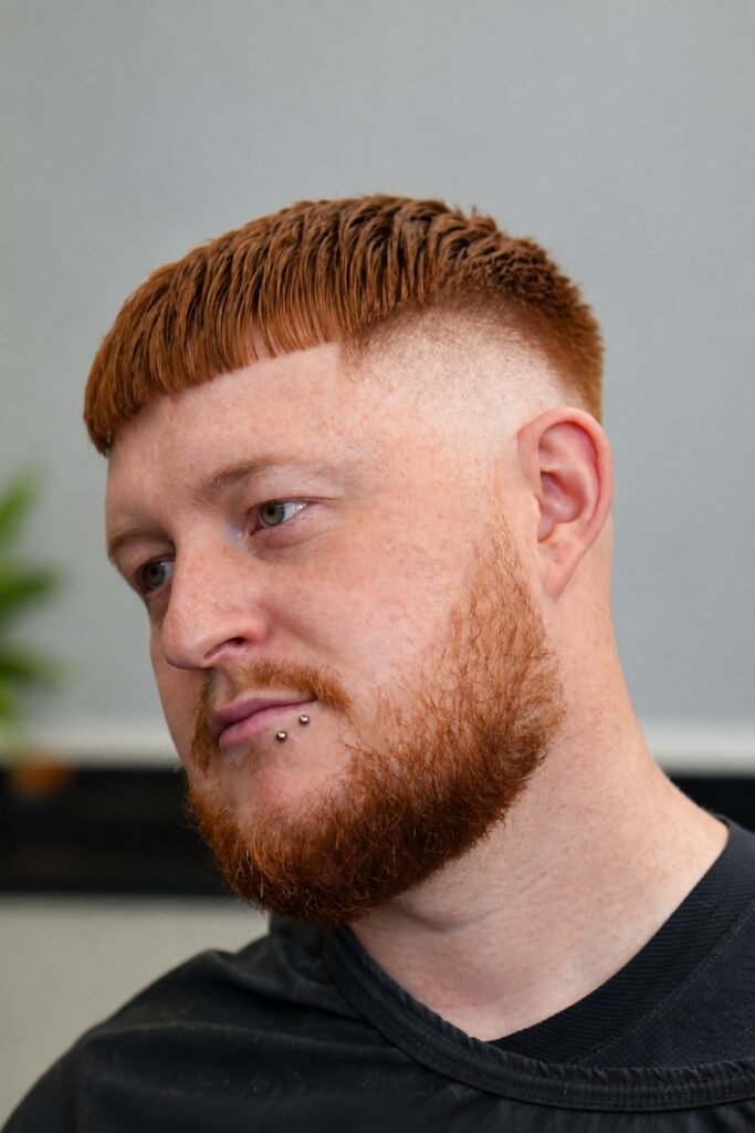 Copper textured crop on a man
