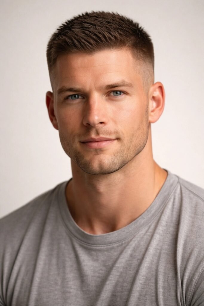 Man with a crew cut and stubble