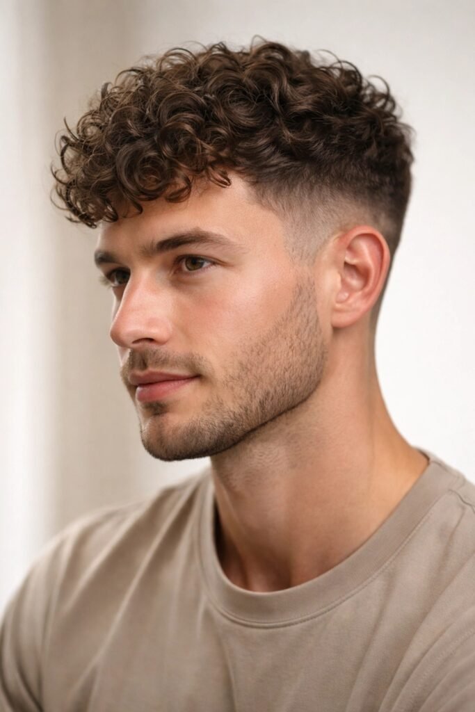 Man with a curly crop and tapered sides