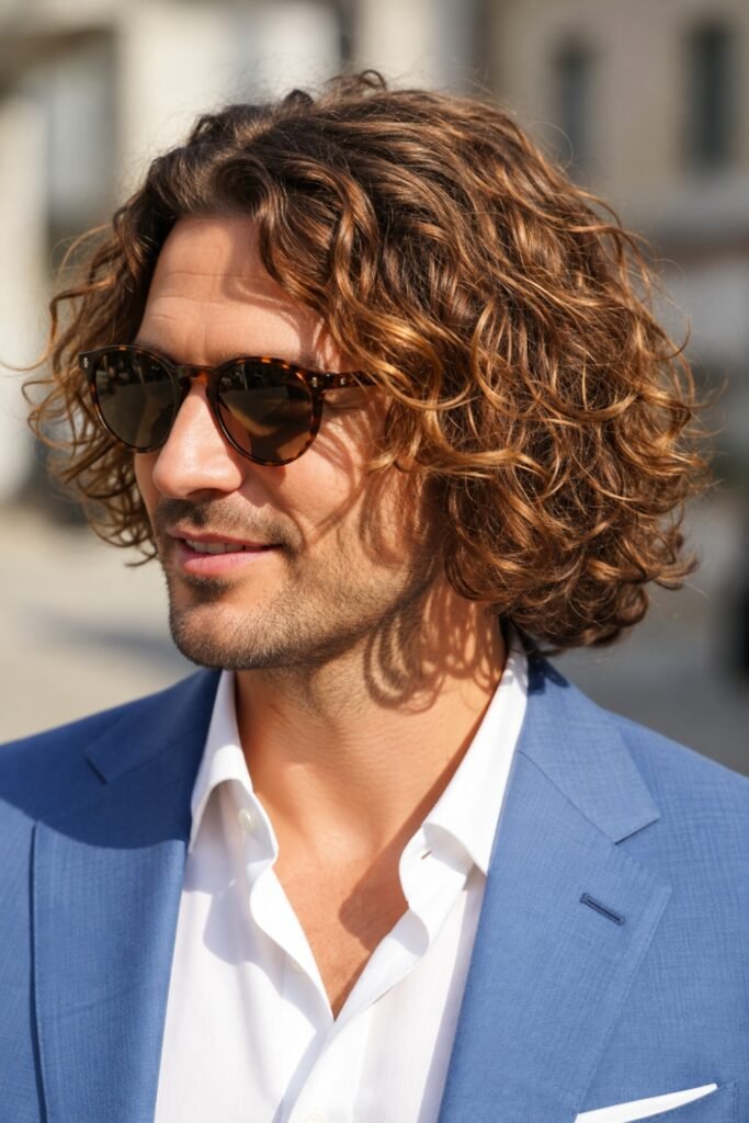 Curly layered bob on a man