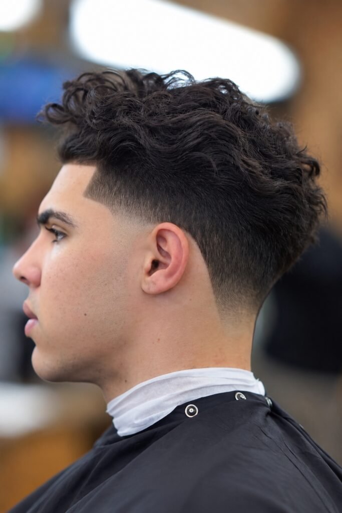 Curly top with a low taper