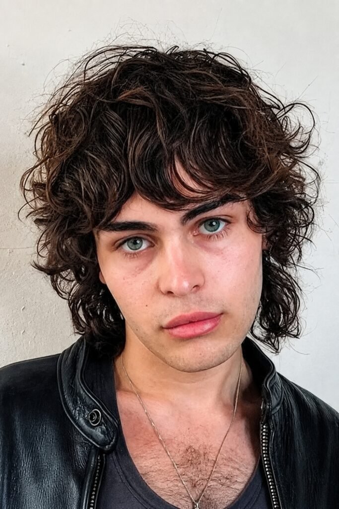 Curly wolf cut on a man