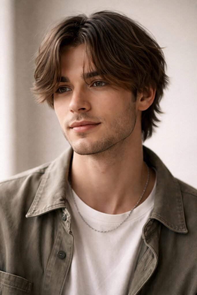 Curtain bangs with medium layers on a man