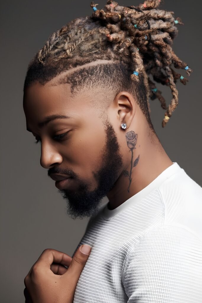 Loc bun with a taper fade