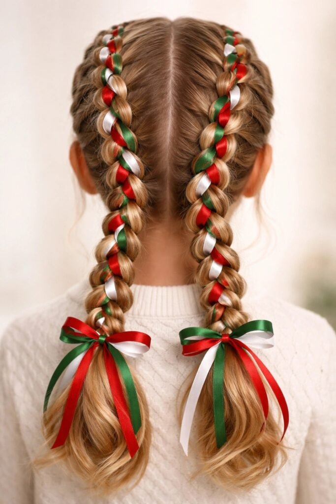 Dutch Braid with Ribbon Woven Through