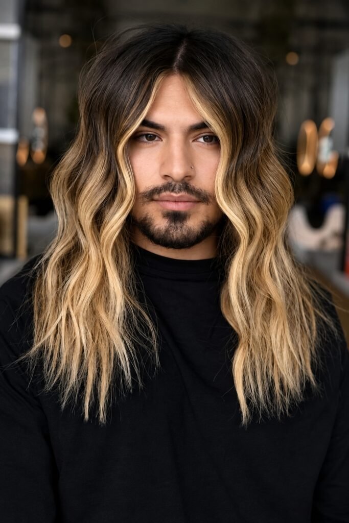 Face-framing caramel pieces with natural roots