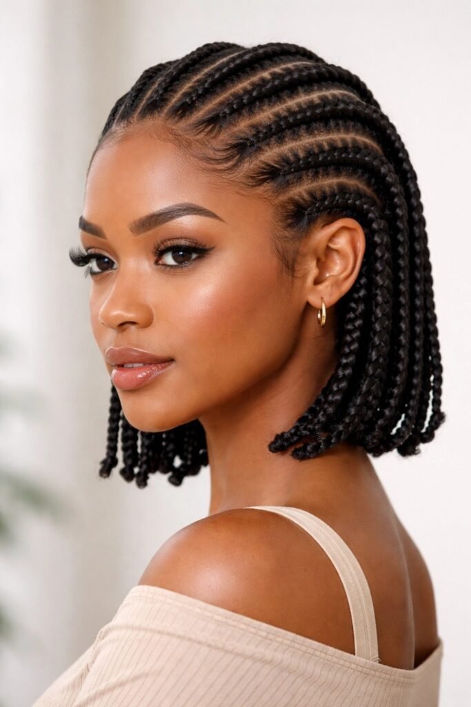 Feeder braids leading into a beaded bob