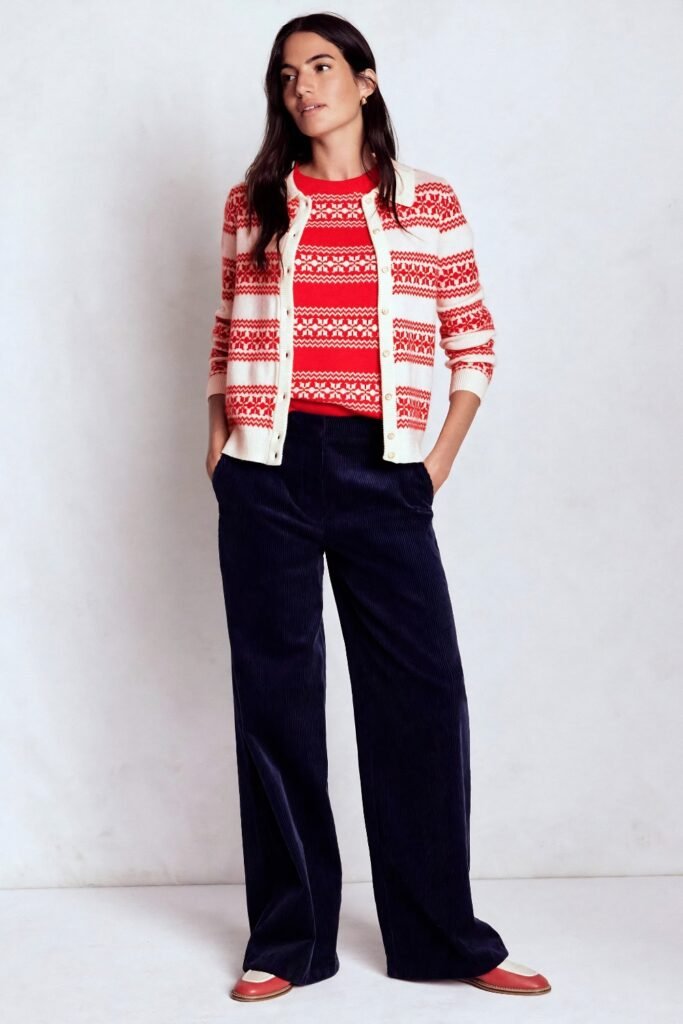 Folk Cardigan + Corduroy Trousers