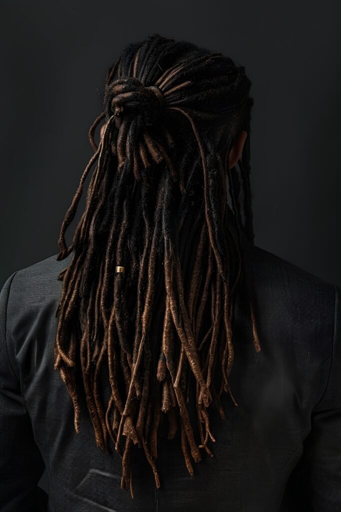 Half-up half-down loc bun