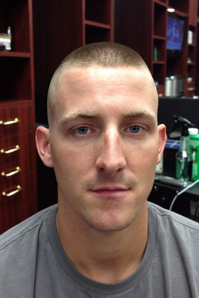 Man with a high and tight haircut in a barbershop