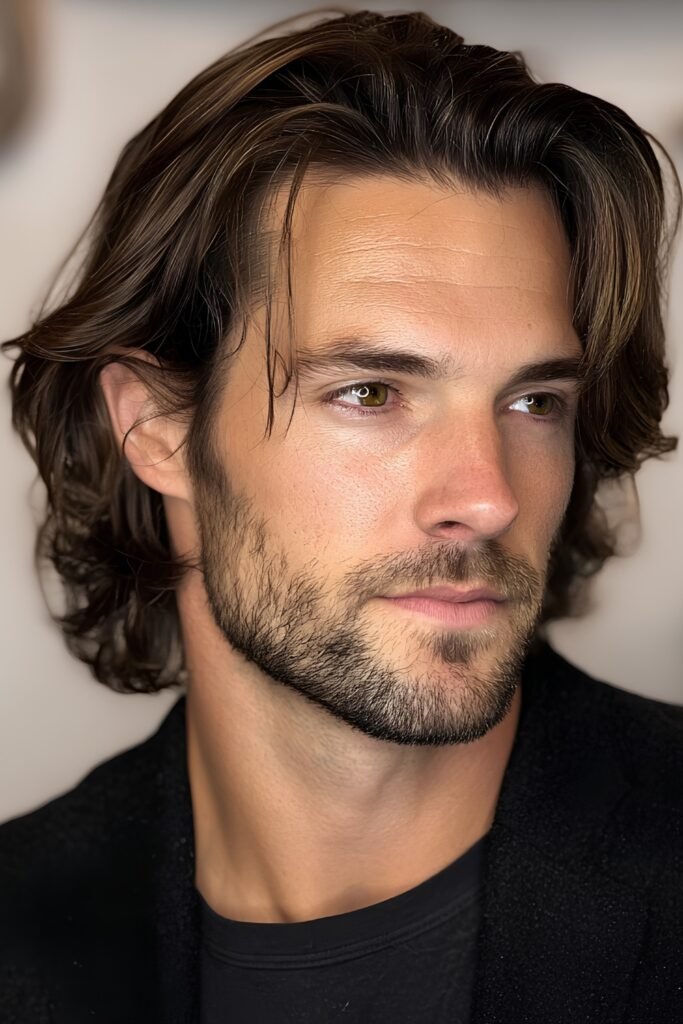 Man with a layered bro flow pushed back