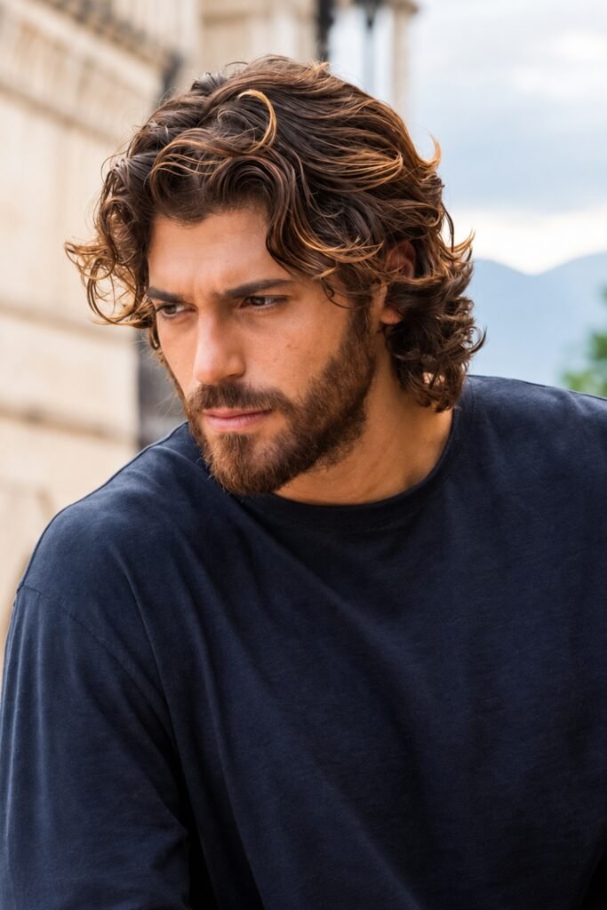 Curly bro flow with a beard